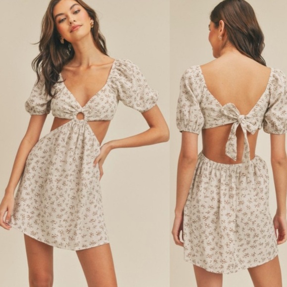 Lush Dresses & Skirts - Lush Floral Cut-Out Cream Dress